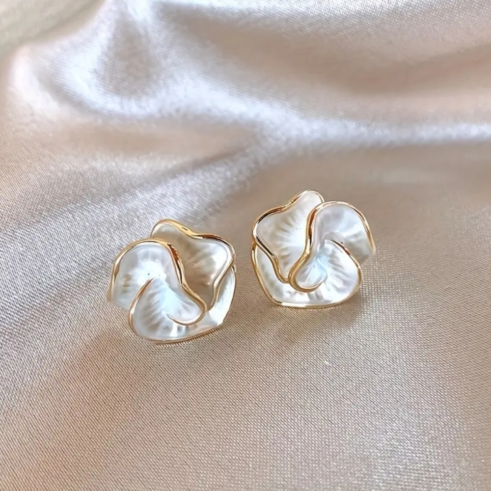 White Camellia Flower Earrings - Picture 4 of 9